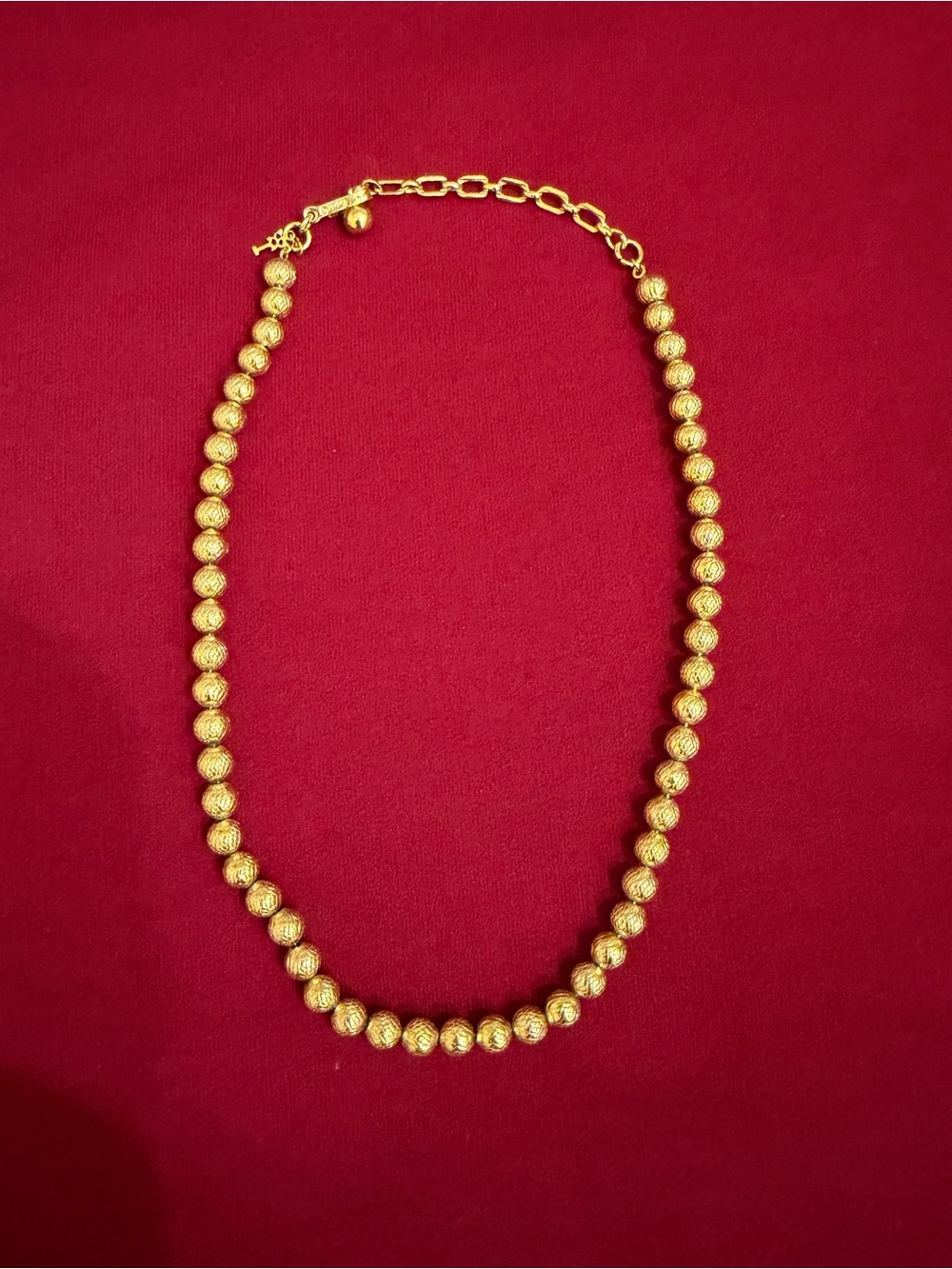 Vintage Crown Trifari Gold Tone Diamond Cut Textured Ball Bead Necklace 27g